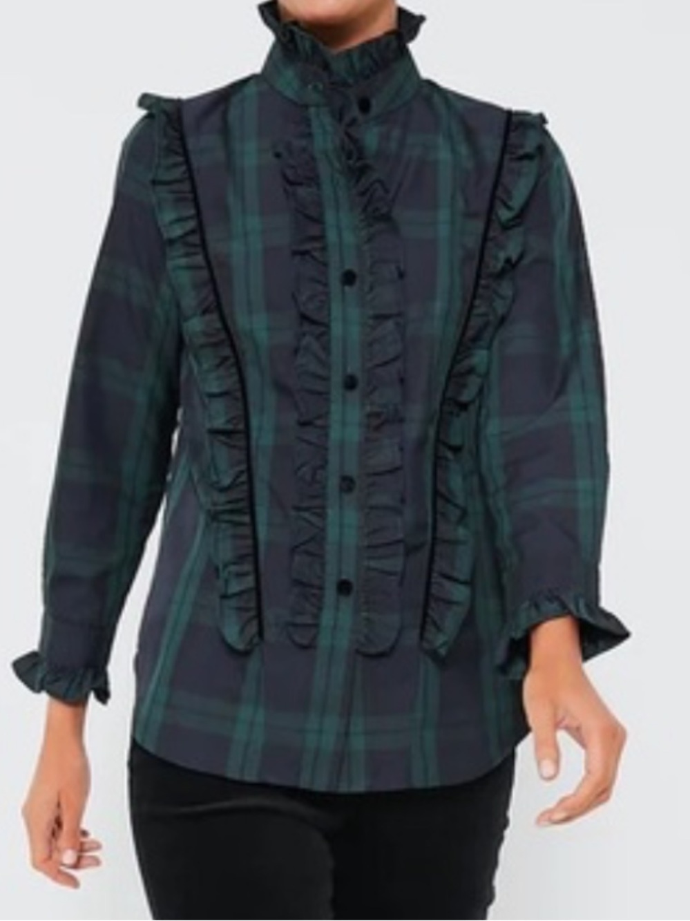 Tuckernuck Blackwatch Plaid Ruffle Reagan Button Down Blouse Size S